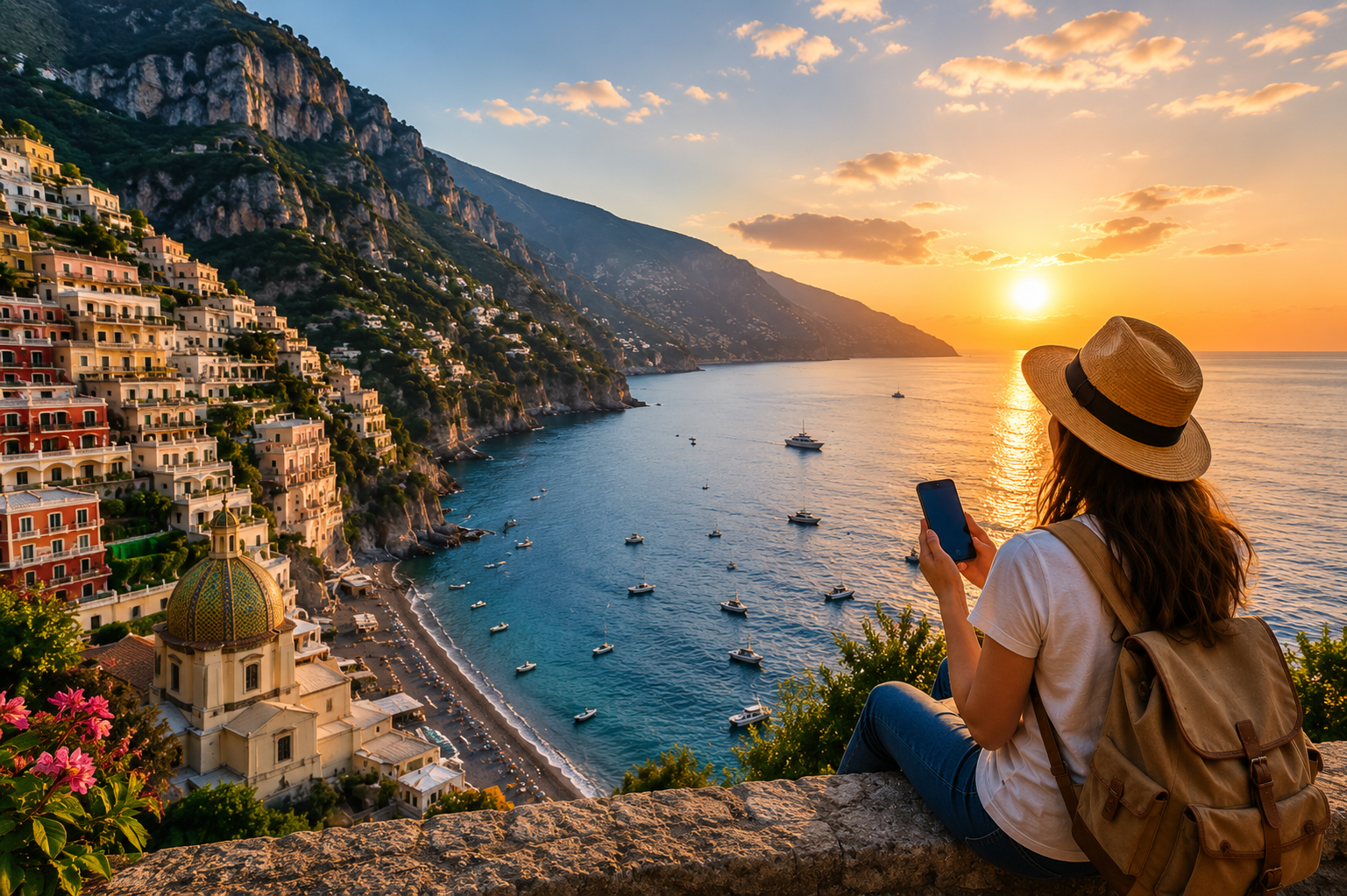 Traveler enjoying the Amalfi Coast